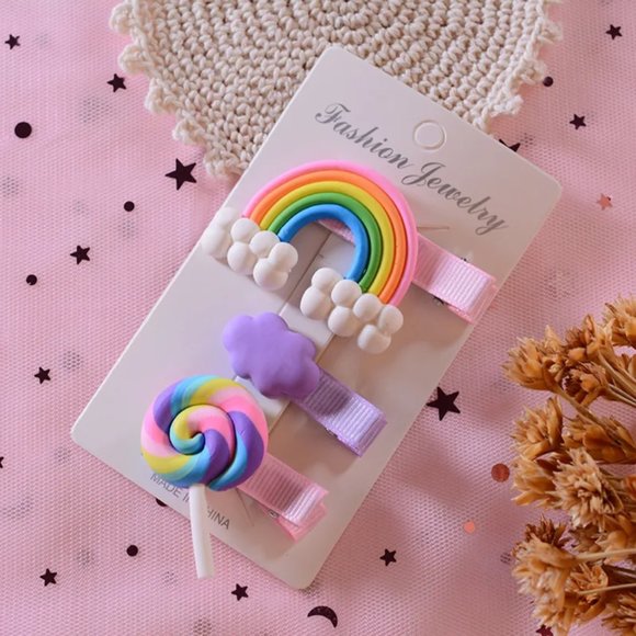6Pcs/set Girls Cute Colorful Resin Cloud Lollipop Rainbow Hairpin any color 6pcs - Picture 2 of 7